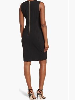 Calvin Klein Black Sleeveless Midi Sheath Dress with Gold Back Zip